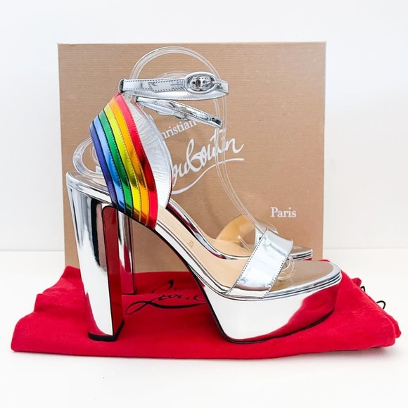CHRISTIAN LOUBOUTIN Arkendisc Alta 130 metallic silver rainbow platform sandals - Picture 16 of 16